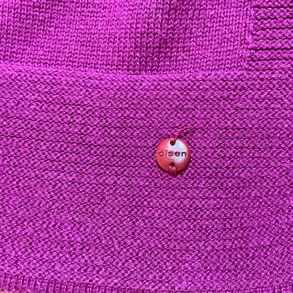 OLSEN Cotton Blend Long Sleeve Funnel Neck Fuchsia Sweater Drawstring Neck Sz L - Picture 9 of 10